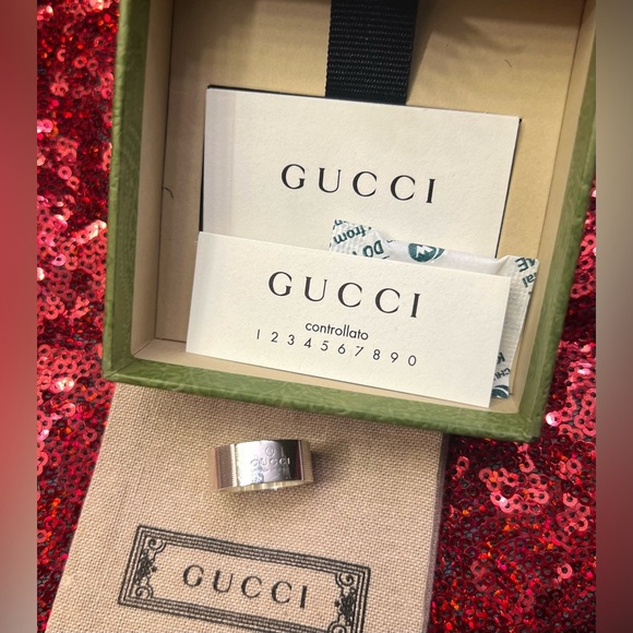 🔥🔥AUTHENTIC GUCCI Made In Italy Sterling Silver Thin Trademark Ring-🔥🔥NWT - Picture 10 of 15